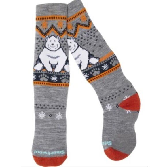 SMARTWOOL Socks Kids Size Large Polar Bear Pattern Full Cushion Over The Calf - Picture 1 of 5